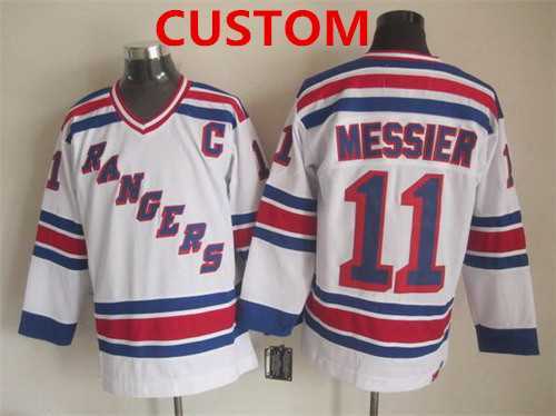 Men%27s New York Rangers Custom 1993 White Throwback CCM Jersey